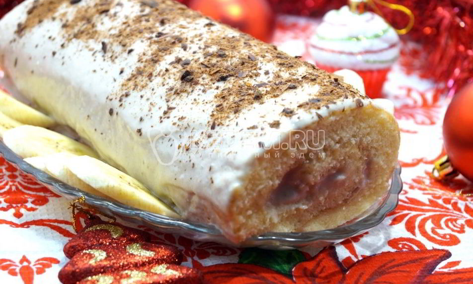 Рецепт бисквитный рулет с кремом зимнее полено