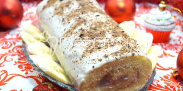 бисквитный рулет с кремом зимнее полено