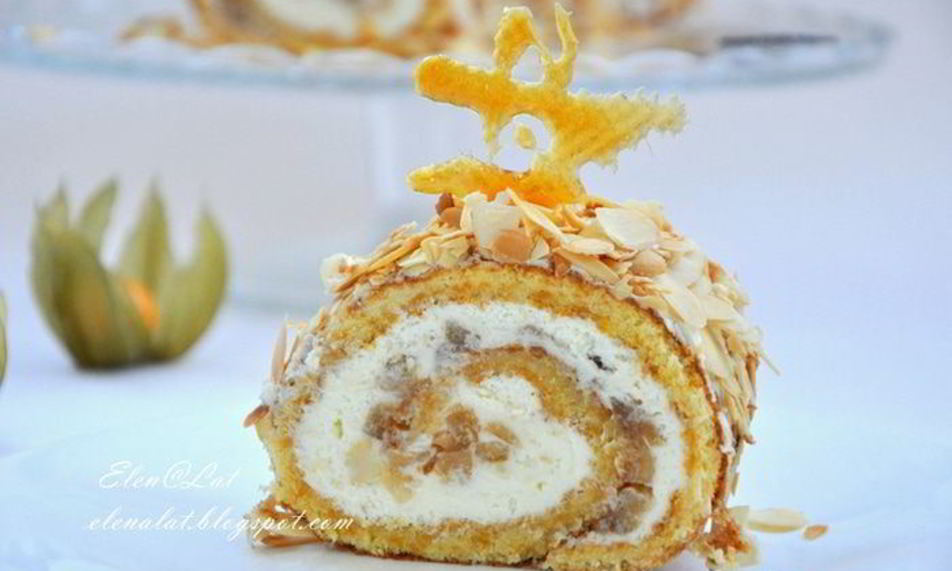 Рецепт тыквенный рулет со сливочным кремом и карамельными яблочками