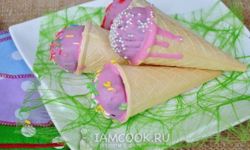 Рецепт кейк-попсы в рожке для мороженого