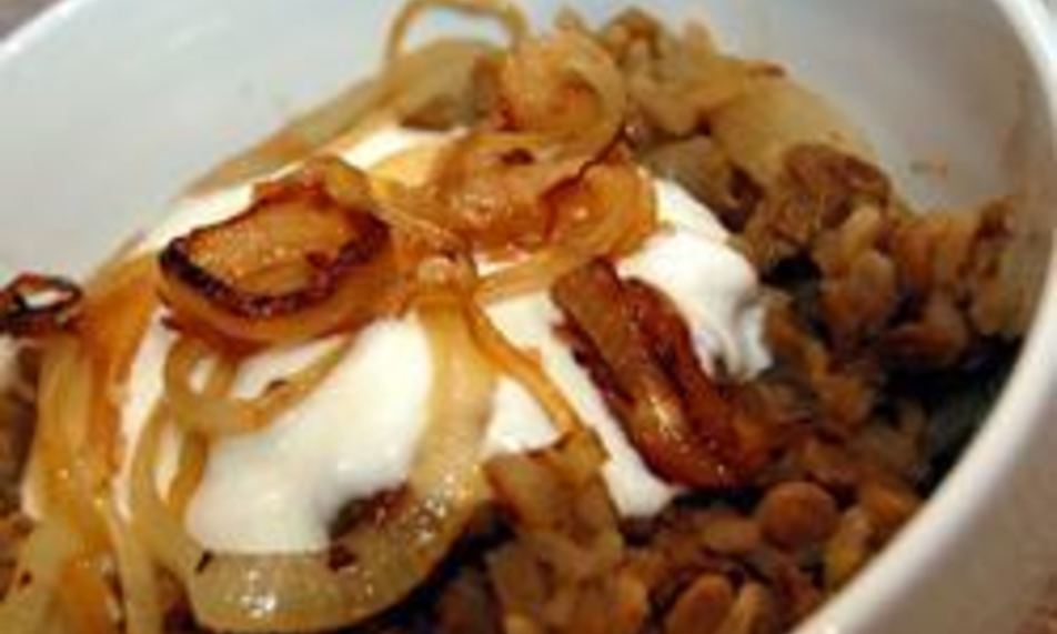 Рецепт рис с чечевицей и жареным луком