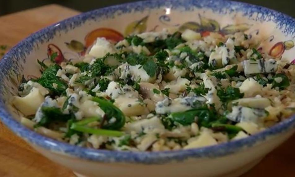 Рецепт рис с горгонзолой, шампиньонами и шпинатом