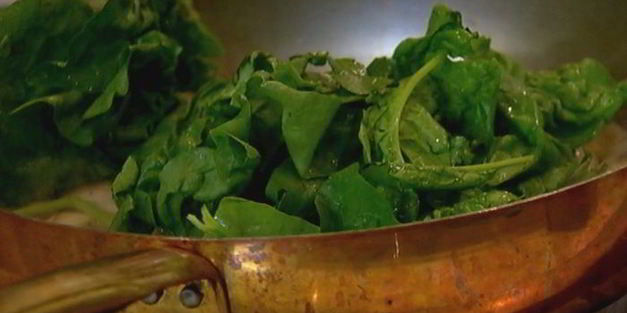 рис с горгонзолой, шампиньонами и шпинатом