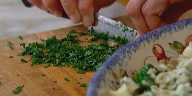 рис с горгонзолой, шампиньонами и шпинатом