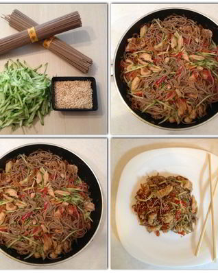 Гречневая лапша по-японски с курицей и овощами