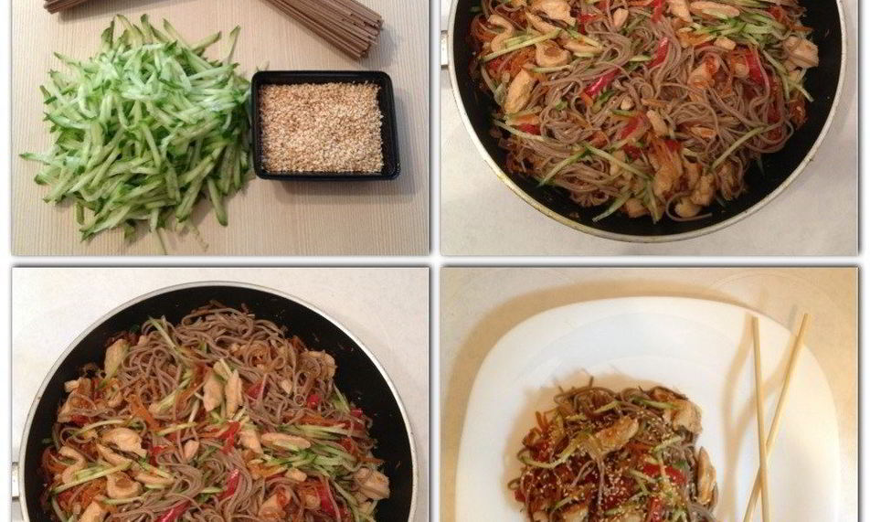 Рецепт гречневая лапша по-японски с курицей и овощами