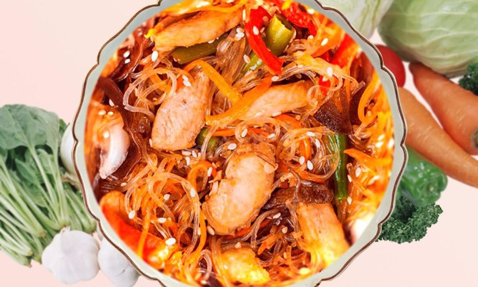 Рецепт крахмальная лапша с курицей и овощами