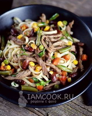 Лапша удон с говядиной и овощами