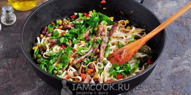 лапша удон с говядиной и овощами
