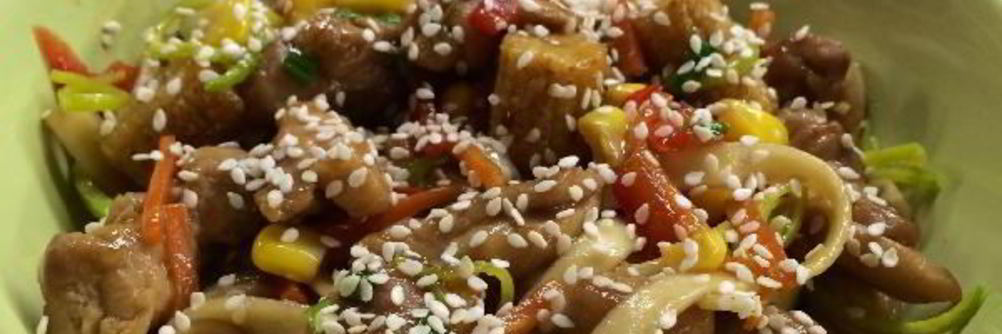 Лапша удон с курицей терияки