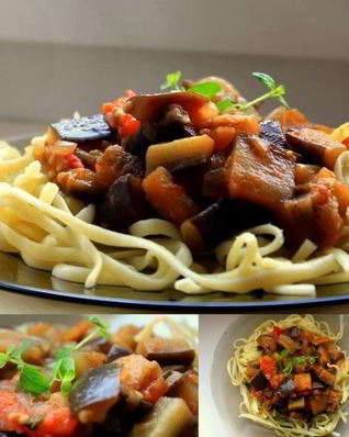 Итальянская лапша с баклажанным рагу