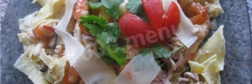 Макароны бантики с морепродуктами