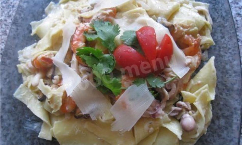 Рецепт макароны бантики с морепродуктами