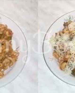 Макароны с тушенкой, овощами и сыром