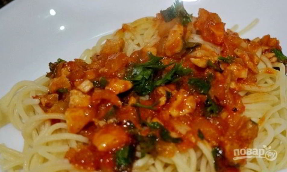 Рецепт паста с курицей в томатном соусе