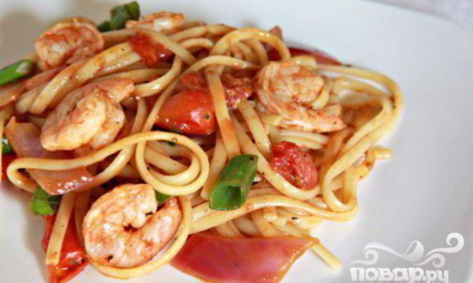 Рецепт паста с помидорами черри и креветками