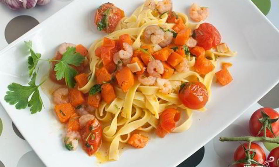 Рецепт паста с тыквой и креветками