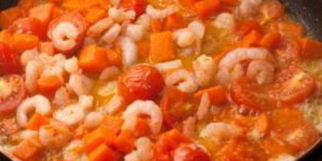 паста с тыквой и креветками