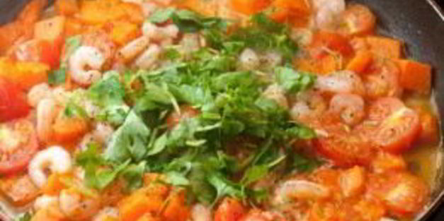 паста с тыквой и креветками