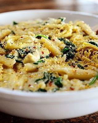 Паста со шпинатом и артишоками
