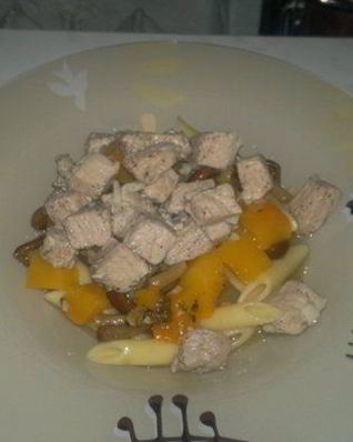 Паста со свининой, тыквой и грибами