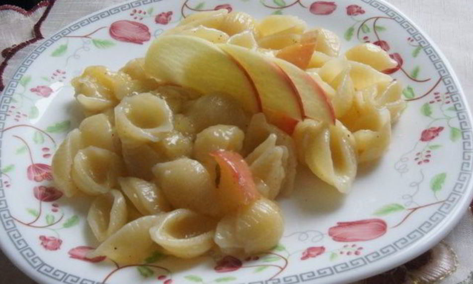 Рецепт сладкие макароны с фруктами