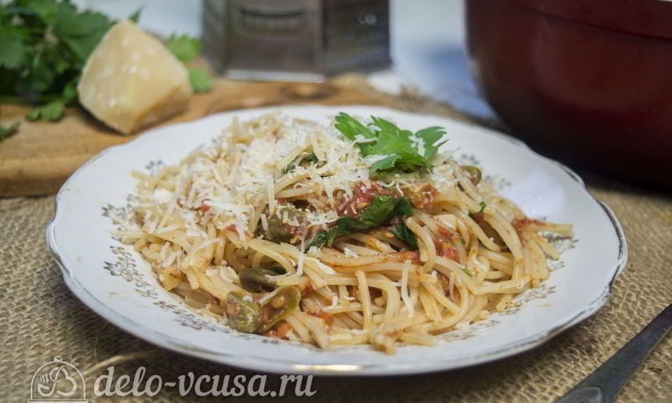 Рецепт спагетти путанеска с помидорами и анчоусами