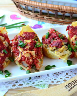 Фаршированные ракушки Курица в шпинате