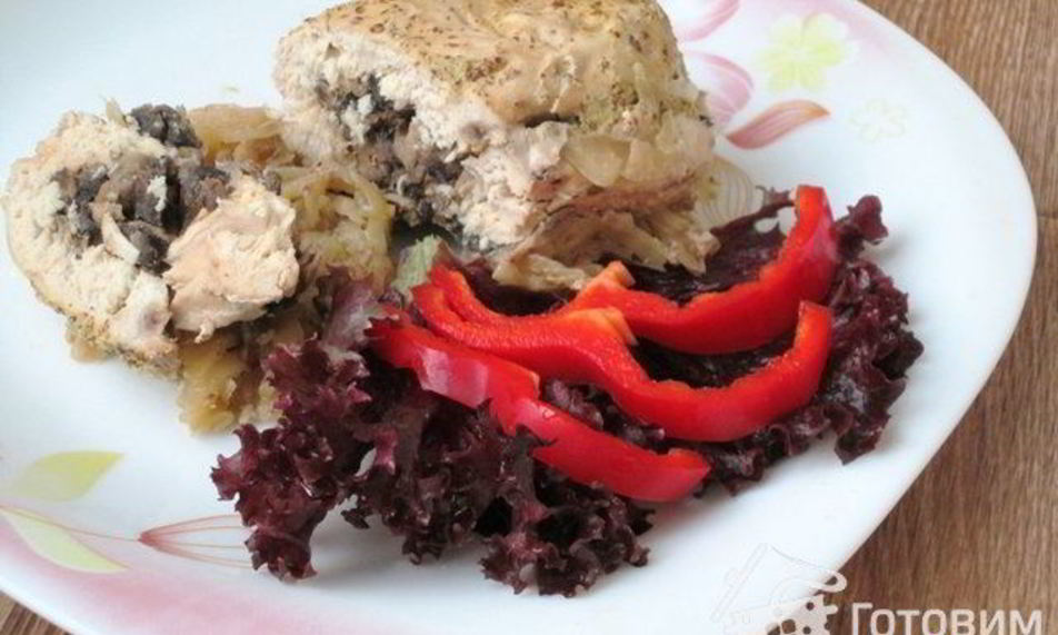 Рецепт куриное филе с грибами и капустой