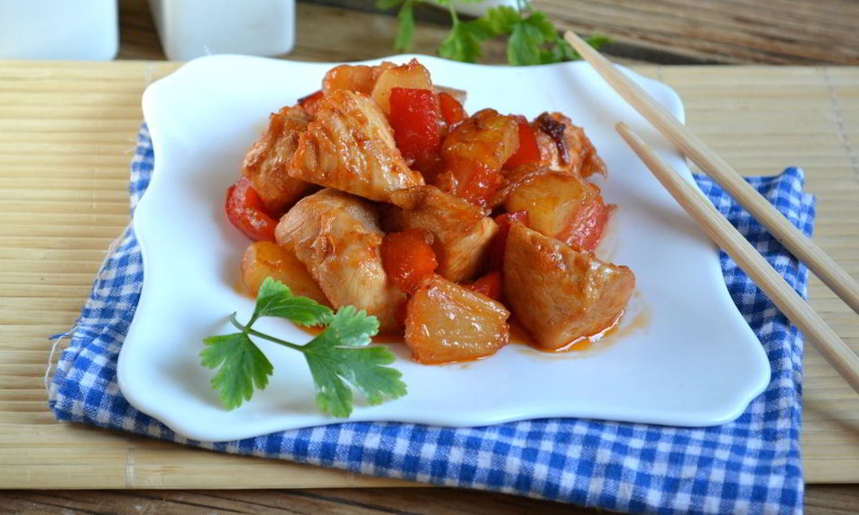 Рецепт курица в кисло-сладком соусе с ананасами