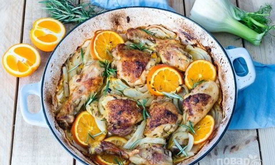 Рецепт запеченная курица с апельсинами и фенхелем