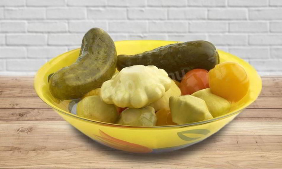 Рецепт патиссоны с помидорами и огурцами