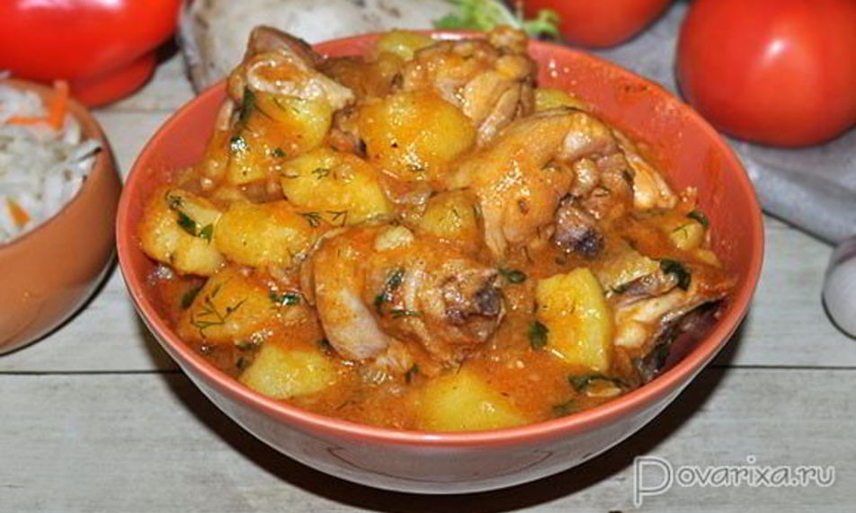 Рецепт тушеный картофель с курицей