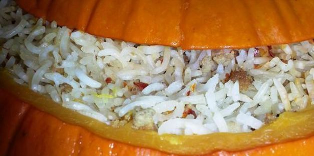 тыква, фаршированная мясом, рисом и овощами