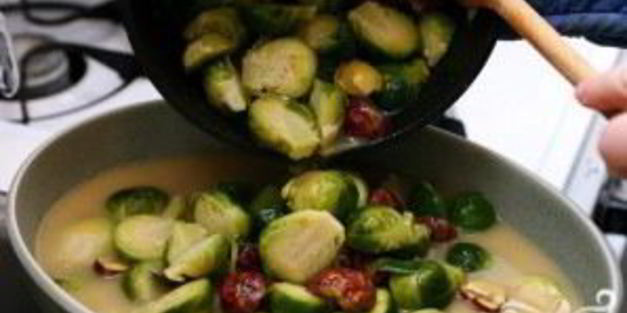 запеченная брюссельская капуста с каштанами