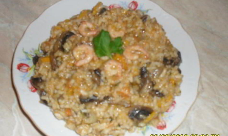 Рецепт паэлья с креветками и грибами