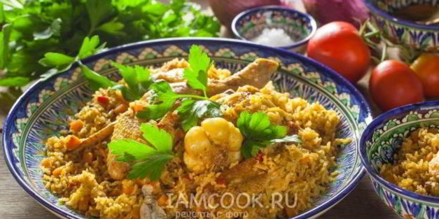 плов из бурого риса с курицей