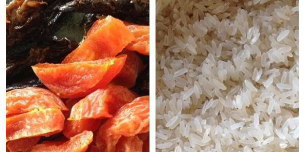 плов с сухофруктами, апельсинами и копченой корейкой