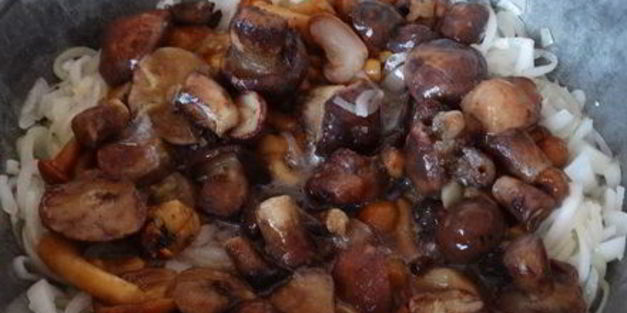 грибное рагу с кабачками в сметанном соусе