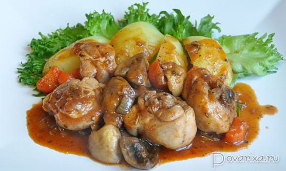 Рецепт куриное рагу с грибами и томатным соком