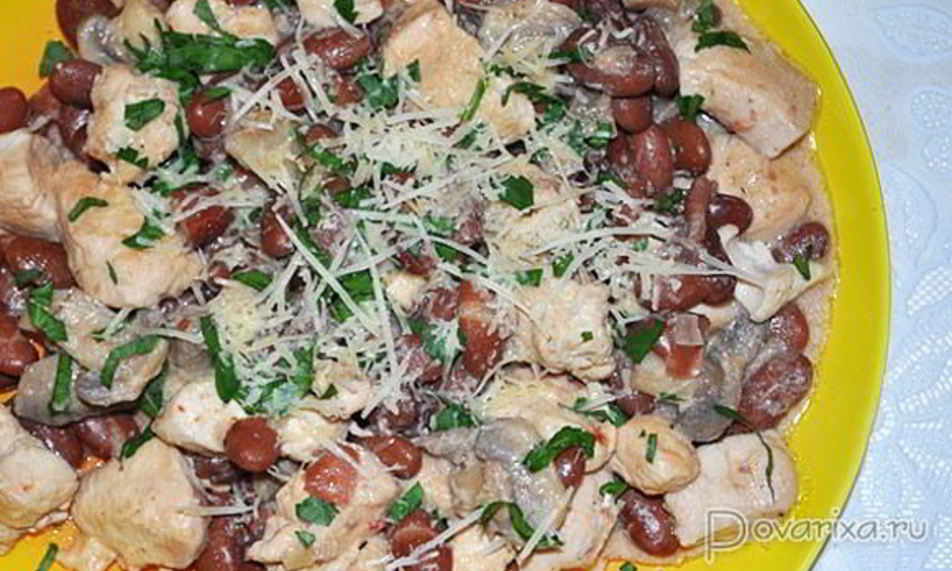 Рецепт рагу из курицы с фасолью и грибами