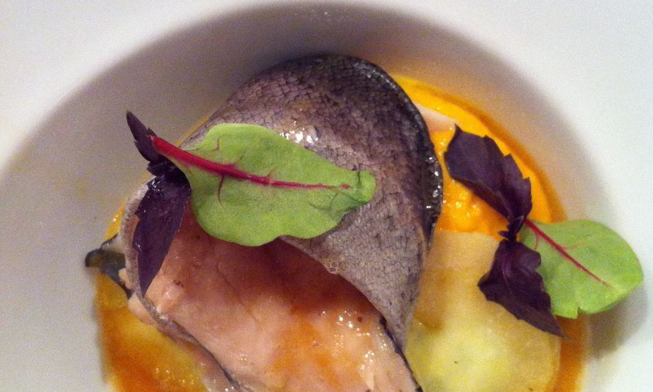 Рецепт форель речная с морковным пюре и яблочными равиоли