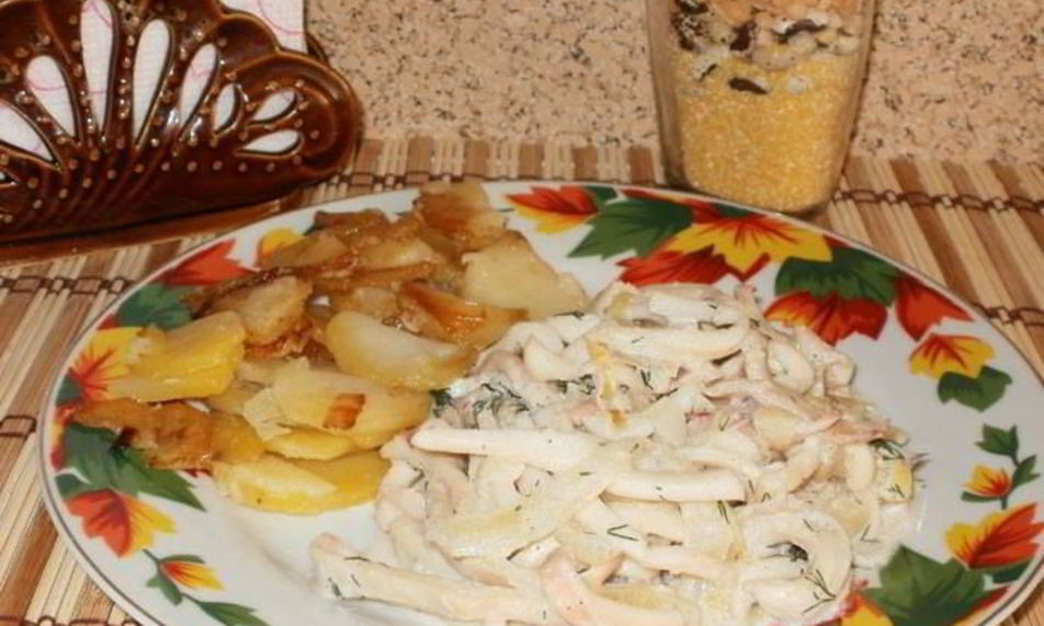 Рецепт кальмар, тушенный в сметане