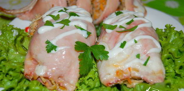 кальмары, фаршированные свининой