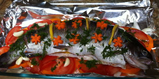 рыба запеченная с овощами