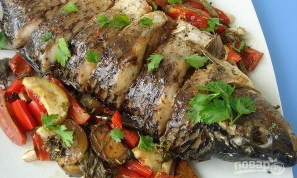 Рецепт рыба, запеченная в духовке с овощами