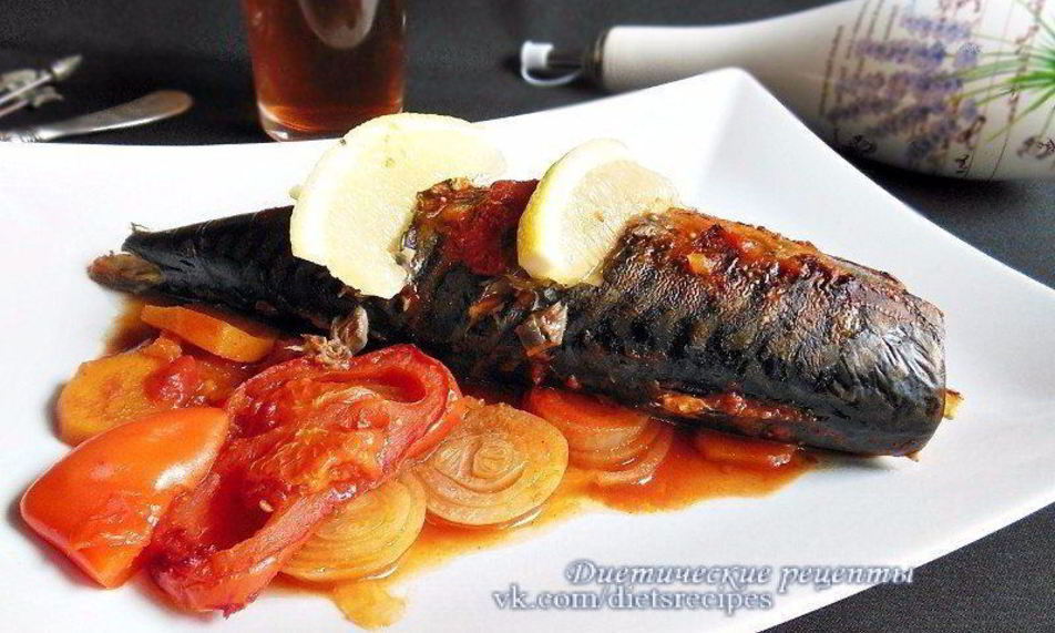 Рецепт скумбрия, запеченная с овощами