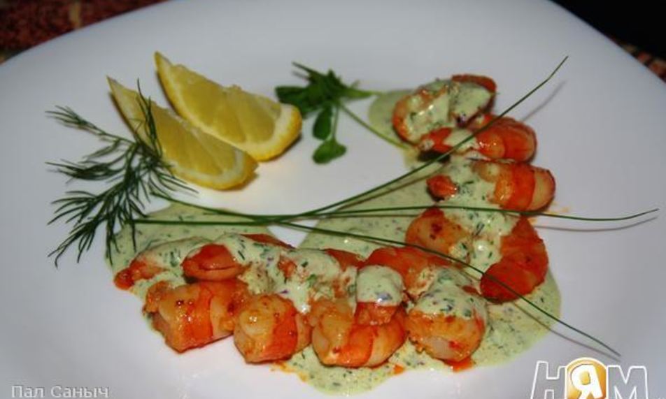 Рецепт тигровые креветки под греческим соусом