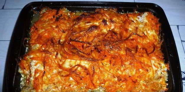 треска с морковью и луком в духовке