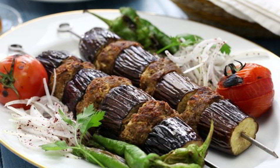 Рецепт мясной шашлык с баклажанами